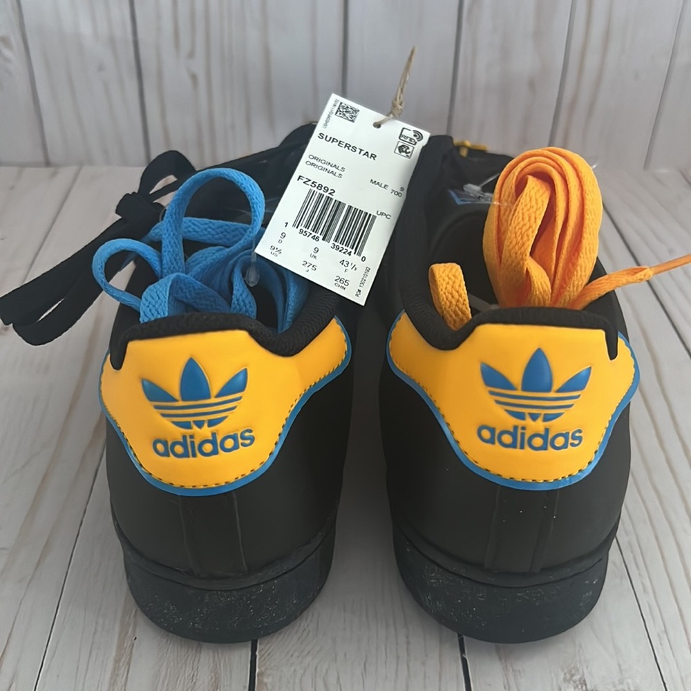 SOLD! Men’s Adidas Superstar Shoes Size 9.5 (Black/Blue/Yellow) - Picture 3 of 4